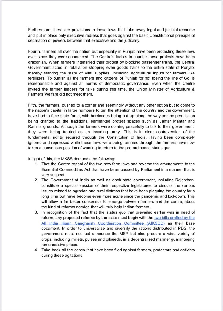 Mazdoor Kisan Shakti Sangathan stands in solidarity with farmers agitating in Delhi against recent farm laws. We condemn the undemocratic manner in which these laws were enacted. We are alarmed at repressive tactics to suppress farmers’ non-violent protests  #BharatBandh