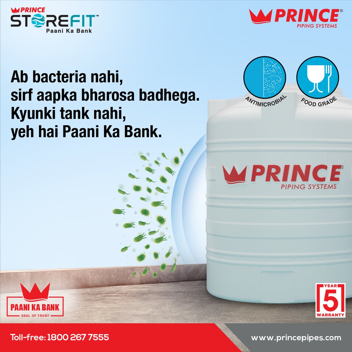 Prince_Pipes's tweet photo. The silver-based #antimicrobial agent present in #Storefit's 100% #FoodGrade inner layer doesn't let any growth of #bacteria in #water.
Tank nahi, yeh hai #PaaniKaBank.
Visit: https://t.co/FINkQl9nUl!

#PrincePipes #SealOfTrust #WaterTank #WaterStorage #SaveWater #AkshayKumar https://t.co/UTvXfsYKEW