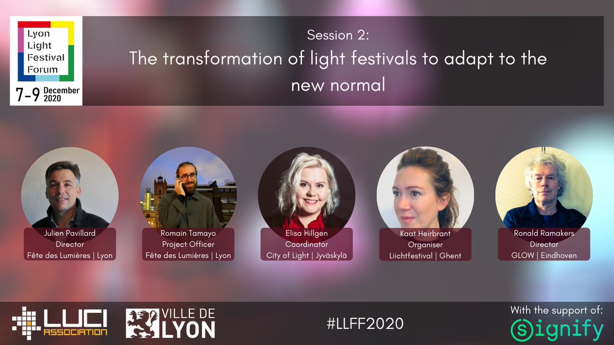 LUCIassociation's tweet photo. Coming up at 14h CET: hear from leading #lightfestivals in #Eindhoven #Ghent #Jyvaskyla & #Lyon on how they are adapting to the new normal at the Lyon Light Festival Forum #LLFF2020 :
https://t.co/JgA5gbpjMF
#LUCInetwork #lightfestival #lightart #cities #creativelighting https://t.co/QSVuvET18c