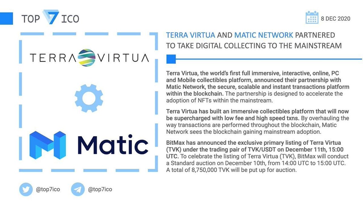 top7ico's tweet photo. 🚀@terra_virtua $TVK and @maticnetwork $MATIC partnered to take Digital Collecting to the Mainstream

The partnership is designed to accelerate the adoption of #NFT within the mainstream.

👉 https://t.co/7ybIbaPx4S https://t.co/l05hq9ygdz