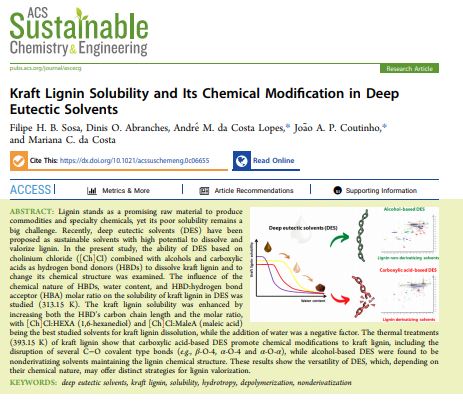 Check our most recent manuscript 

Kraft Lignin Solubility and Its Chemical Modification in Deep Eutectic Solvents.

pubs.acs.org/doi/full/10.10…