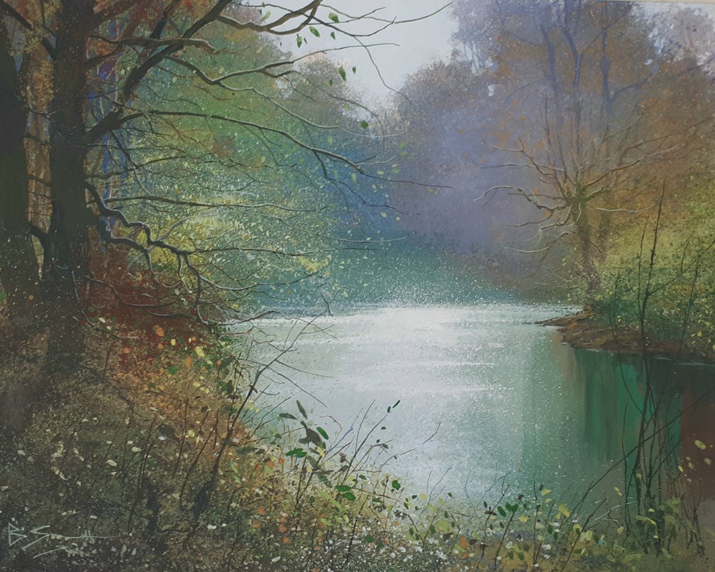 Would anyone else like to stop awhile 'Where the River Bends'? bit.ly/3qGXJvo Beautiful #watercolour and  #gouachelandscape by Brendan Smith.