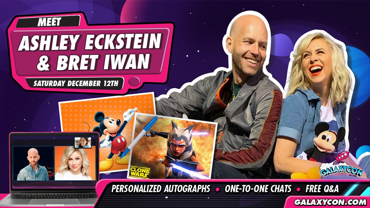 Meet #MickeyMouse voice actor @bretiwan and his dear friend Ashley Eckstein "Ahsoka Tano" via @galaxyconlive on Saturday December 12th @ 6pm ET

Video Chat One-to-One, Get Personalized Autographs, and see a FREE Live Stream Q&amp;A

Find out More: galaxycon.info/mickeytw 

#disney