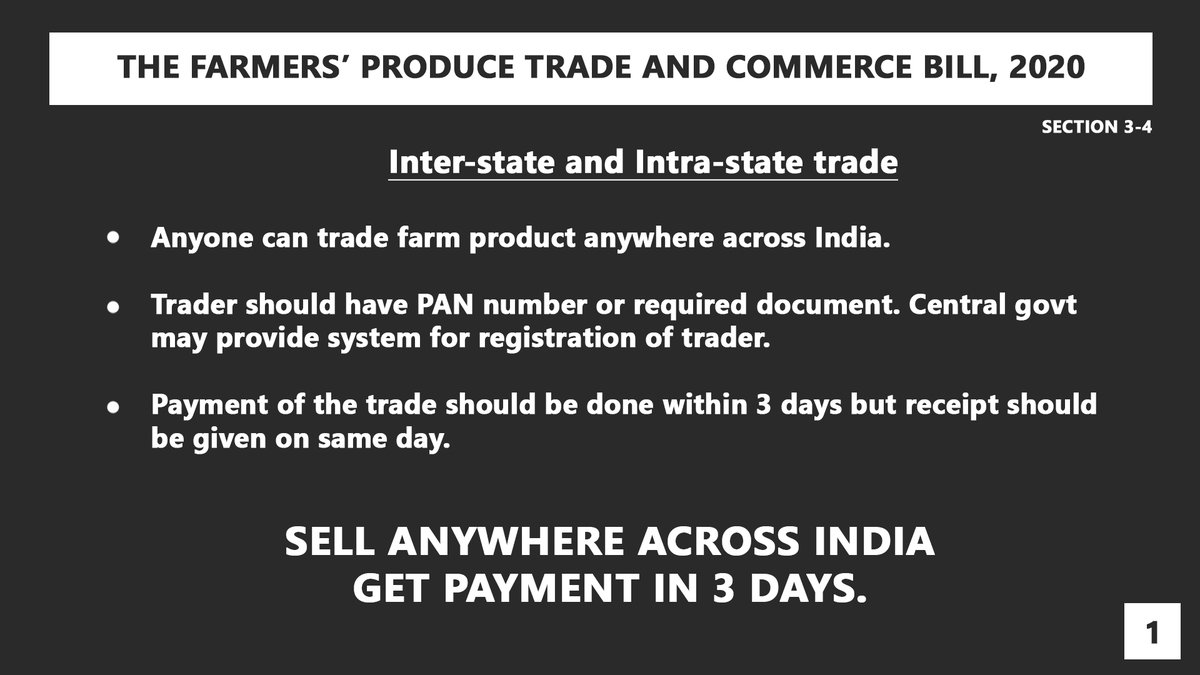 2. THE FARMERS’ PRODUCE TRADE AND COMMERCE (PROMOTION AND FACILITATION) BILL, 2020Sale of the crop across India is allowed (2.1)