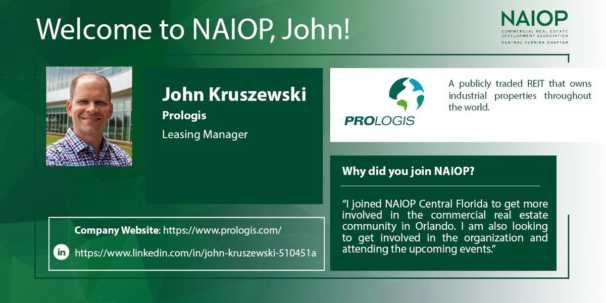 Please welcome new member, John, to NAIOP Central Florida!
#NAIOPCentralFlorida #CRE #CommercialRealEstate #NAIOP