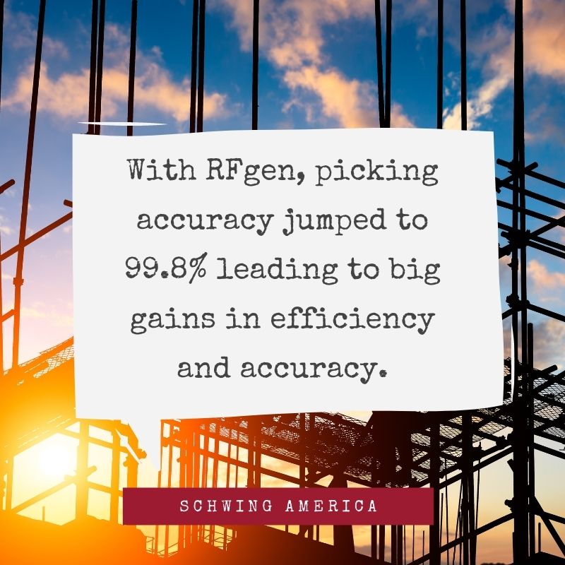 One of the most significant impacts RFgen has made for Schwing America is in the immediate acceleration of warehouse picking processes, leading to big gains in efficiency and accuracy. Read the full story here 👉 bit.ly/3fun06y 
#warehouse #manufacturing #inventory #SAP