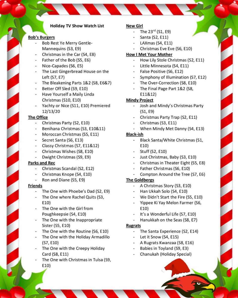 StudentDevelopm's tweet image. Check out our Holiday TV Episode Watch list. Tell us your favorite Holiday TV shows or Movies this season!