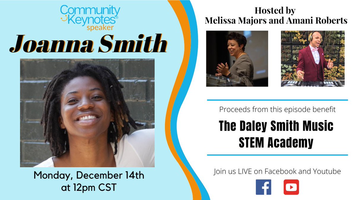Our next and final speaker of Season Two is Joanna Smith! Proceeds from this episode benefit Joanna's own Daley Smith Music STEM Academy. 

#inspire #STEMeducation #musician #musiceducation #community #livestreaming #virtualevent