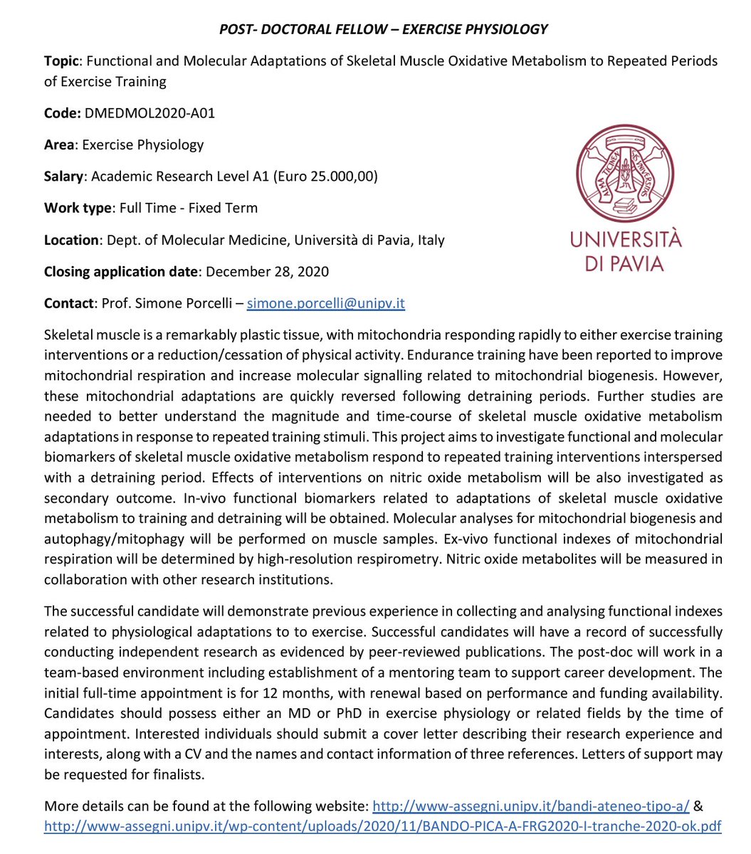 Interested in exercise physiology? Passionate about mitochondria? Curious about nitric oxide and skeletal muscle? We are seeking motivated #postdoc to join our team and investigate in-vivo and ex-vivo physiological adaptations to endurance training.  DM fo further details