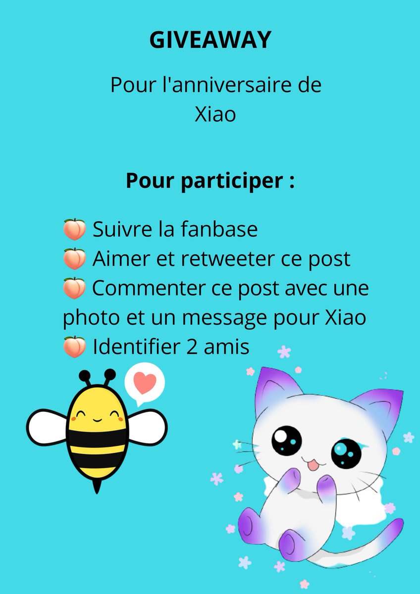 HwanYeolFanbase's tweet photo. 🍑GIVEAWAY (EUROPE ONLY)🍑

🇬🇧 To celebrate Xiao’s birthday, I propose you a Giveaway 🎂
To participate, please read below 
🍯💛🐱

🇨🇵 Pour fêter l'anniversaire de Xiao, je vous propose un Giveaway 🎂
Pour participer, merci de lire ci-dessous 
🍯💛🐱

#Sun https://t.co/m3mVU8I98q