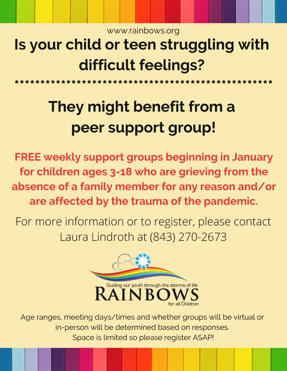 Ms. Garrad (@msgarrad_ljhs) on Twitter photo Grief and loss are tough subjects anytime, <a href="/SkokieSD69/">School District 69</a> knows the pandemic has worsened this for many families. If you know families or children needing support, <a href="/rainbowsforkids/">Rainbows For All Children</a> is offering FREE virtual support groups for children and teens. See the flyer below for more info. ❤️ Grief and loss are tough subjects anytime, <a href="/SkokieSD69/">School District 69</a> knows the pandemic has worsened this for many families. If you know families or children needing support, <a href="/rainbowsforkids/">Rainbows For All Children</a> is offering FREE virtual support groups for children and teens. See the flyer below for more info. ❤️