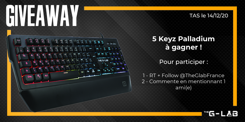 TheGLabFrance's tweet photo. 🎁 #CONCOURS DE NOËL 📅SEMAINE 2

Tente de Gagner 5 exemplaires de notre Clavier Gaming le Keyz PALLADIUM !

Pour participer :

✅ RT + Follow @TheGLabFrance
✅ Mentionne 1 ami(e)

🏁 TAS le 14/12

Bonne chance à tous ! 😁 https://t.co/E3kSsnzDWh