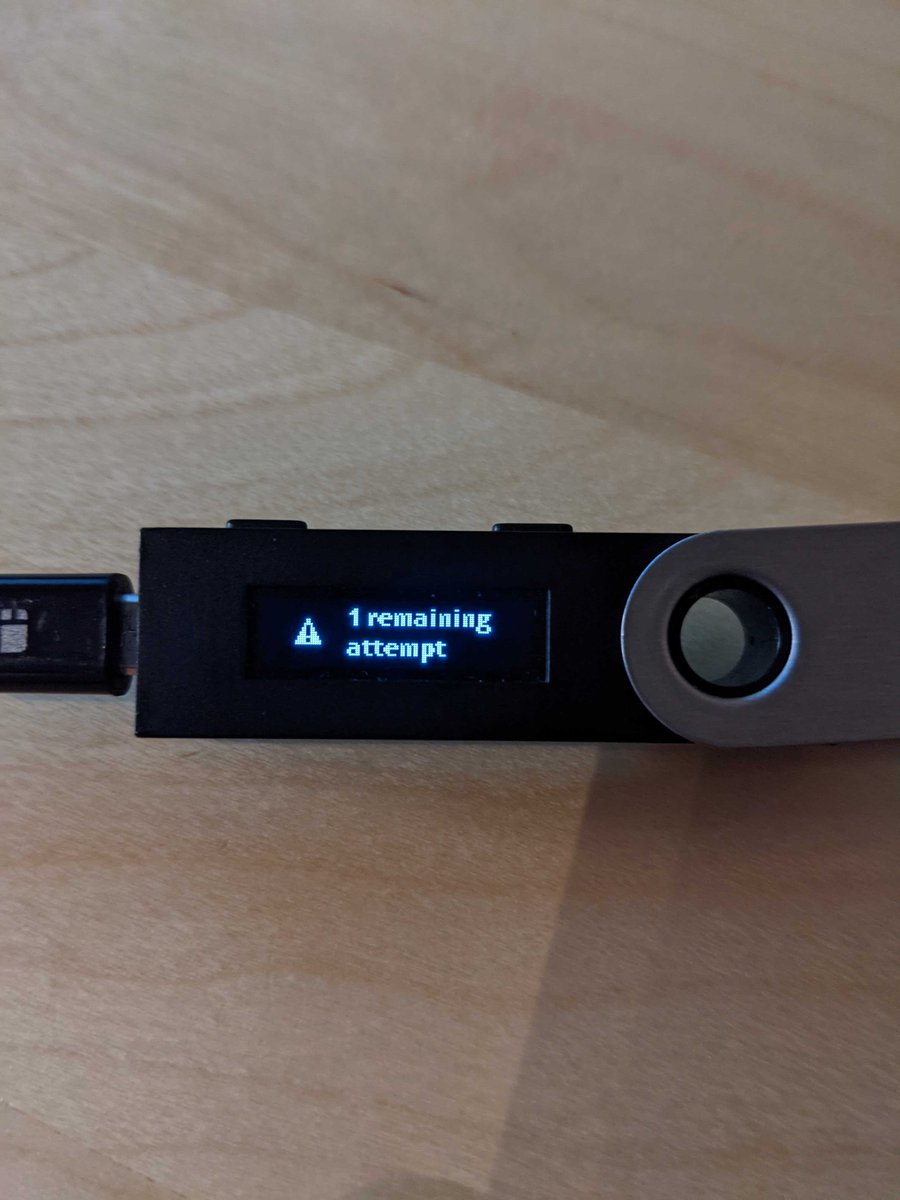 2/ Last week I got the quarterly email so I started working on doing my key check. But I had a problem: I put in the PIN wrong on my Ledger. No problem, I must've fat-fingered it. So I put it in again... wrong. Now I had only one more try before the device was wiped.