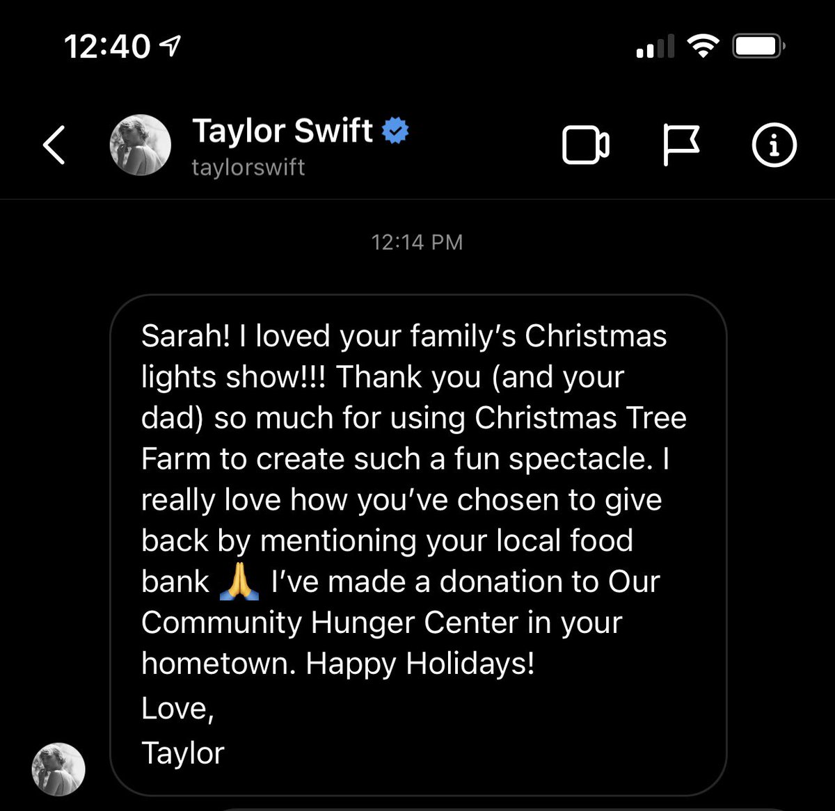 SarahJBailes's tweet photo. OMFG IM FREAKING OUT TAYLOR SWIFT MESSAGED ME OMG OMG OMG 😭😭😭😭😭😭😭 https://t.co/hAMr9Brgsm