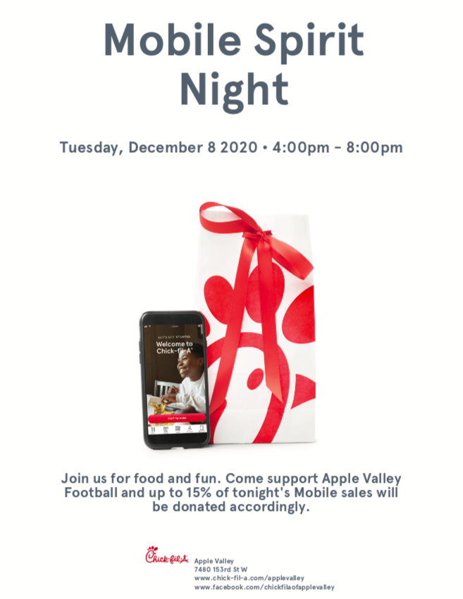 applevalleyFB's tweet photo. AV Football Chick-Fil-A Fundraiser TONIGHT 4-8pm https://t.co/whRP47bPof