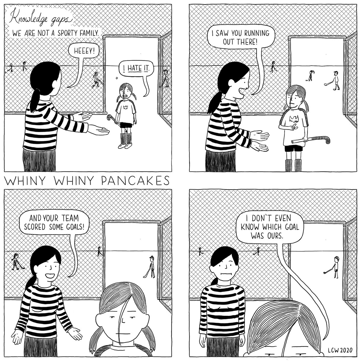 It seems we forgot to explain what a goal is and how to score one. 
#whinywhinypancakes #webcomic #parentgoals