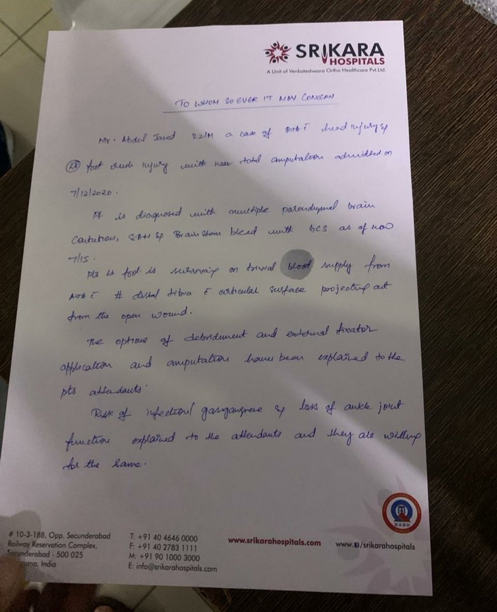Sangamsunny2's tweet photo. dear @SonuSood  sir , my classmate abdul jawad studying M.B.B.S in mahavir institute of medical sciences , vikarabad met with a severe accident which lead him into comatosed state. he sustained multiple brain injuries and ankle crush injury . estimation quotation was 12-15 lakhs. https://t.co/TH1qkdo4l6