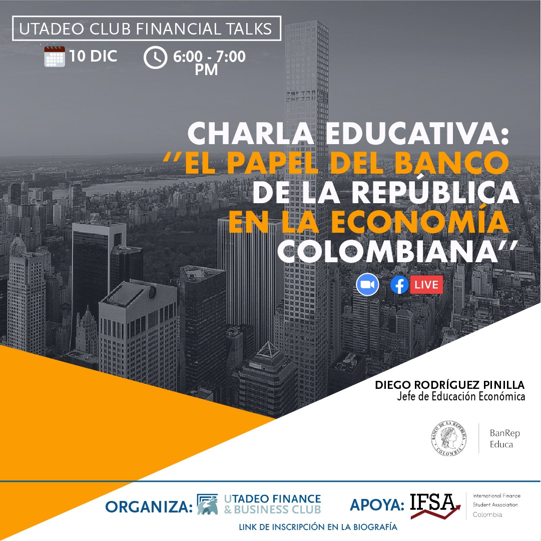 ClubUtadeo's tweet photo. Sexta y Ultima Charla: Jueves 10  Dic, 6:00 pm 
 
Diego Rodríguez Pinilla, Jefe de Educación Económica de @BancoRepublica

Organiza:
@ClubUtadeo
@Utadeo_edu_co

Inscríbete en el siguiente link:
https://t.co/7DZnpYzsLZ

#UtadeoClub #BancoRepública #Repost #QuedateEnCasa https://t.co/okj7rUA05w