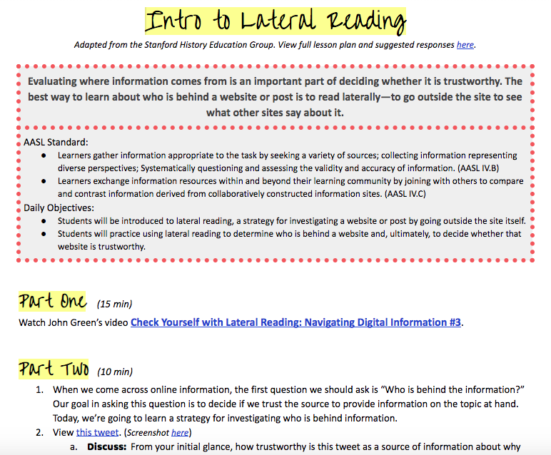 Today, a teacher shared that she helped her students better understand lateral reading by comparing it to looking up your crush online; you don't just check one site, you check them all to find every detail you can! 😂 #LateralReading #CivicOnlineReasoning