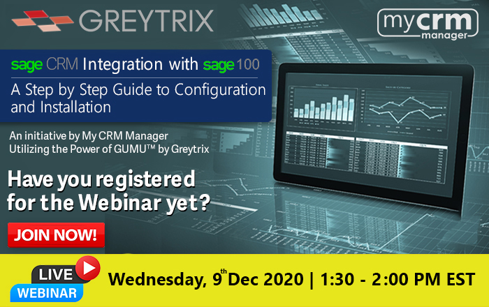 greytrix's tweet photo. Achieve superior #Customer service, turnaround time &amp; higher productivity with real-time, bi-directional #SageCRM - #Sage100 #Integration. Just a few seats left for #Webinar! Join now: https://t.co/wXeP35ll5y 
#Implementation #Configuration #GUMU #SystemWorkflow #ERP @CrmManager https://t.co/7vMMwnZnXH