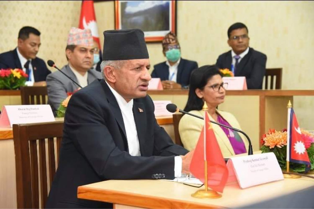 MofaNepal's tweet photo. A new height 8848.86 meters of Mt Sagarmatha/Zhumulangma was jointly announced by Nepal and China. The Presidents of Nepal and China exchanged letters on the event. The two Foreign Ministers Mr Pradeep Kumar Gyawali and Mr. Wang Yi unveiled the height pressing crystal balls. https://t.co/l2UQAE0N8Z