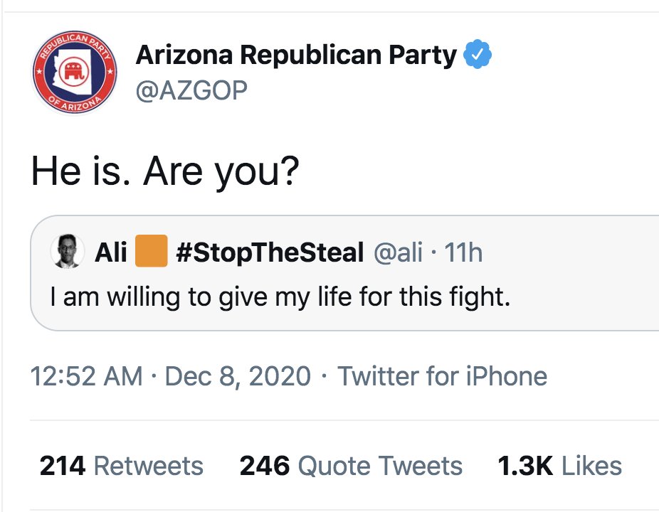 StevenTDennis's tweet image. Official Arizona GOP Twitter account overnight: