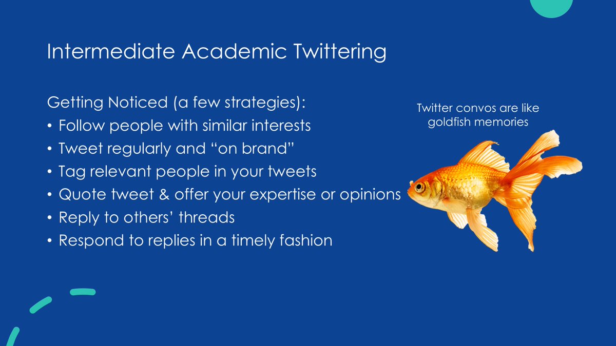 Now for intermediate skills, incl. social norms & getting noticed. I addressed a few unwritten rules for interacting on Twitter but also took ?s here since I have the curse of knowledge!I also floated some strategies for getting noticed: pic here, but more are on OSF! (5/7)