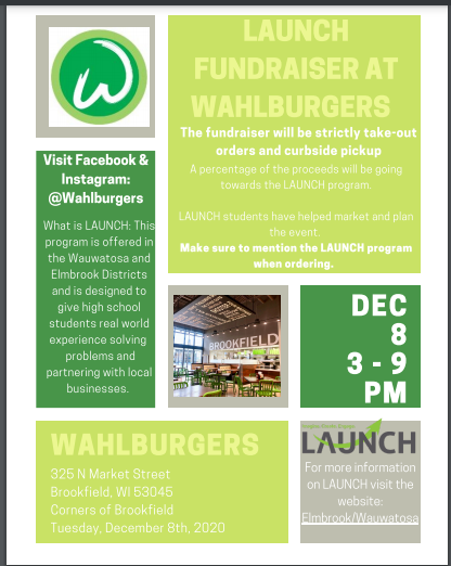 This is happening today! Grab dinner tonight and mention LAUNCH! <a href="/Wahlburgers/">Wahlburgers</a> <a href="/launch_sde/">LAUNCH in Elmbrook</a> <a href="/ElmbrookSchools/">Elmbrook Schools</a> <a href="/tosaschools/">Wauwatosa Schools</a>