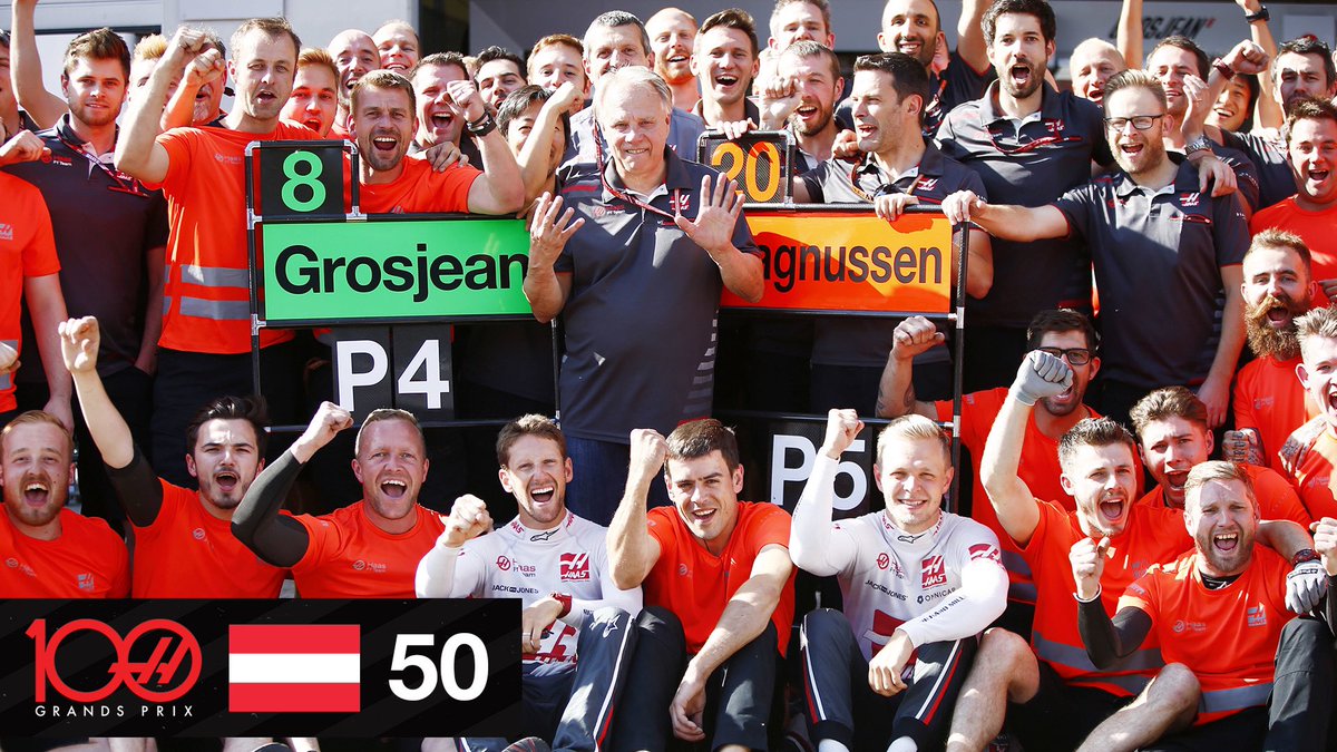 Romain and Kevin start to find the full potential of the  #VF18, with the start of six consecutive points finishes! And who could forget the glorious Sunday in Austria - picking up our best finishing result to date, with P4 & P5  #HaasF1  #Haas100