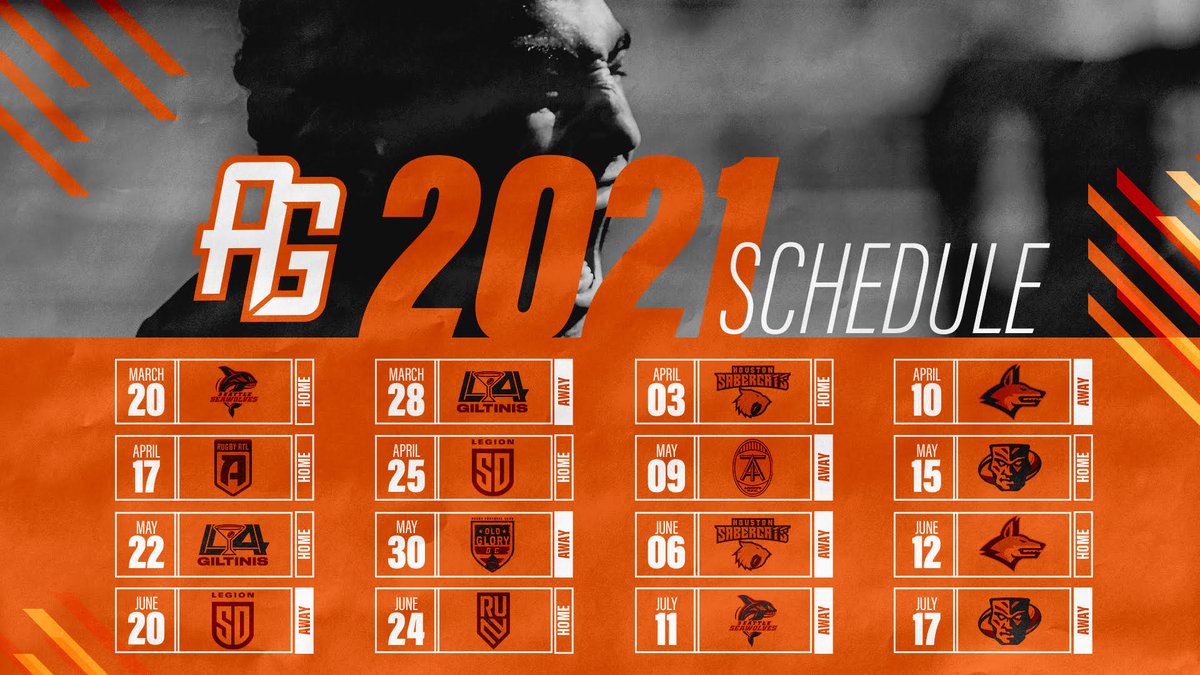 Gilgronis's tweet photo. AG Nation, You waited patiently. ⏰

After long last the 2021 AG Rugby Schedule is official! 📅

📰>>https://t.co/lUiHdbjTwV

#MLR2021 | #UpTheAGs | #NoPadsRequired https://t.co/YekRDe5Wuw