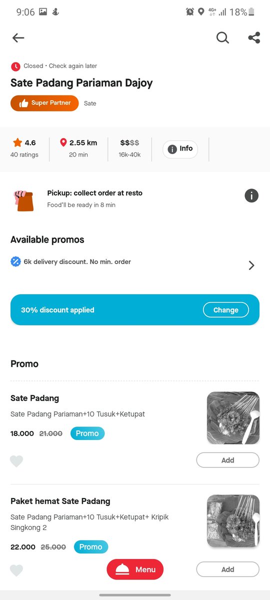 Sate Padang Pariaman Dajoy, Fatmawati.Ini rasa kuahnya tuh makteuh bgt, karena kuahnya di mix sama lemak sapi.Ya sama aja sih kaya rata2 sate padang, tp kuahnya mantep bgt.