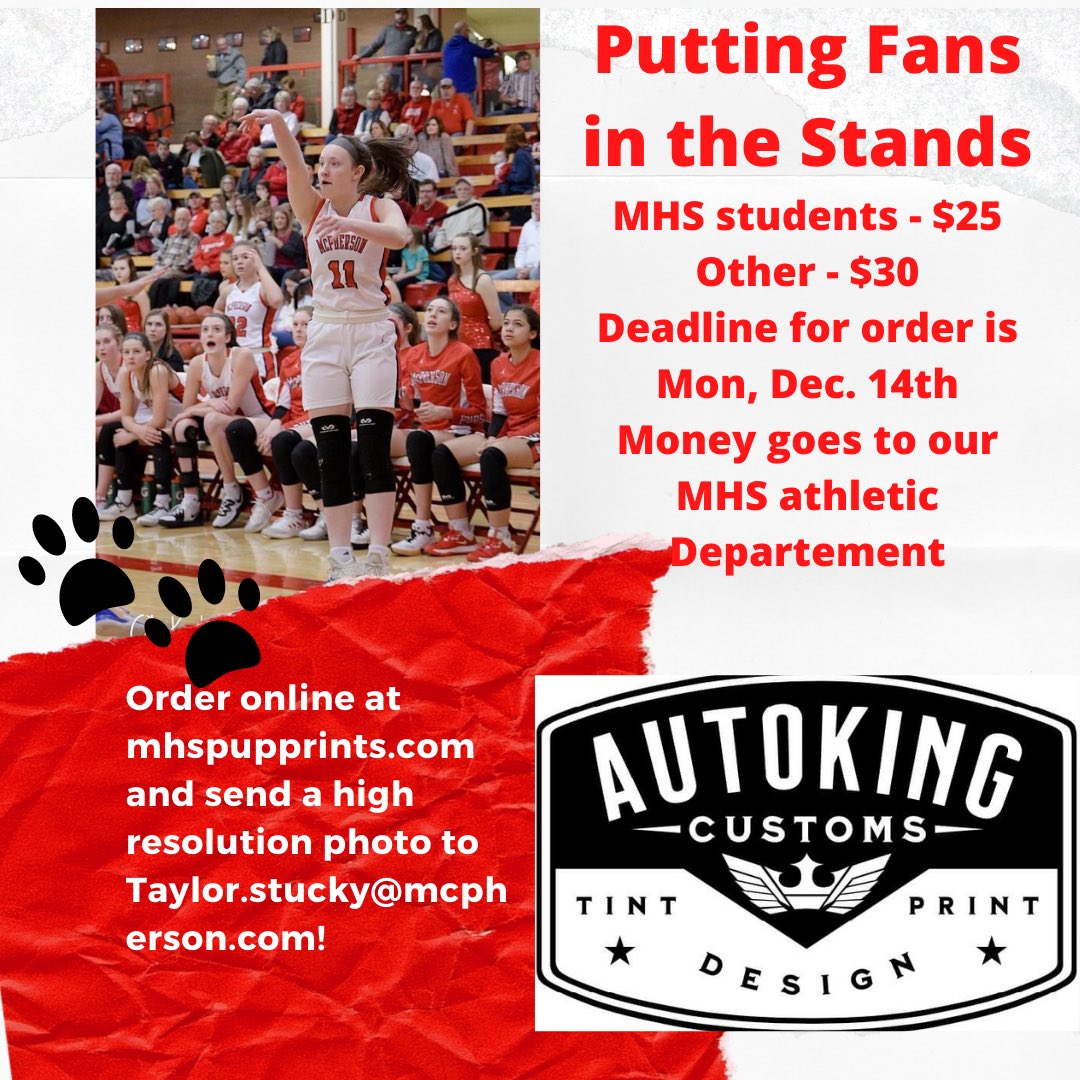 Don’t forget to Purchase your flat fan at mhspupprints.com

Advertisement created by Sports Marketing student Ella Buschbom