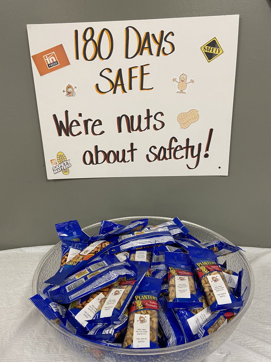 We are NUTS about safety at 2708. 180 days safe.....half way there!!!!  <a href="/KSorgani/">KatieSorgani</a> <a href="/gxd975/">george dixon</a> @Thomas_Jabtecki <a href="/thisisme_82/">𝒟𝑒𝒶𝓃𝒶</a> @XKerrigan <a href="/michael_chirco/">Michael Chirco</a> <a href="/MichelleFluker1/">Michelle Fluker</a> <a href="/alicat129/">Allison Grawburg</a> <a href="/tennvols34/">SHANNON GOODELL</a> <a href="/Nichole23117358/">Nichole(HOME DEPOT)</a> @LittleMidge81 <a href="/Jason31815422/">Jason Wilczynski</a>