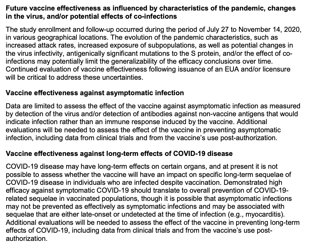 The trial leaves many unknowns regarding efficacy, including vaccine duration, effectiveness in certain populations, and effectiveness on endpoints not measured (including those critical to disease dynamics, like asymptomatic infection and transmission)...