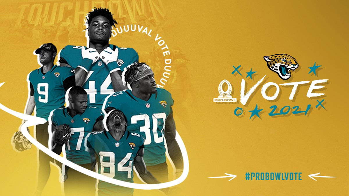 Jacksonville Jaguars (@jaguars) on Twitter photo ☑️ 𝙍𝙀𝙏𝙒𝙀𝙀𝙏 𝙏𝙊 𝙑𝙊𝙏𝙀 ☑️
<a href="/Robinson_jamess/">James Robinson</a>
<a href="/LoganCooke2/">Logan Cooke</a>
Myles Jack
<a href="/Air4Cole/">Keelan Cole ❗</a>
<a href="/DJChark82/">DJ Chark</a>
#ProBowlVote | #DUUUVAL ☑️ 𝙍𝙀𝙏𝙒𝙀𝙀𝙏 𝙏𝙊 𝙑𝙊𝙏𝙀 ☑️
<a href="/Robinson_jamess/">James Robinson</a>
<a href="/LoganCooke2/">Logan Cooke</a>
Myles Jack
<a href="/Air4Cole/">Keelan Cole ❗</a>
<a href="/DJChark82/">DJ Chark</a>
#ProBowlVote | #DUUUVAL