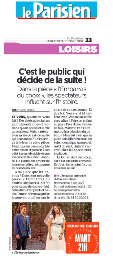 La_Gaite's tweet photo. L'EMBARRAS DU CHOIX La nouvelle comédie de @SebastienAzzo et Sacha Danino fait mouche!
Le jour de ses 35 ans Max doute de sa vie. Paralysé dans ses choix, il va demander conseil au public !
Amour, travail, amitié, famille, Max a tellement besoin de vous https://t.co/eaFdjWGBYG https://t.co/ixTV3NWABq