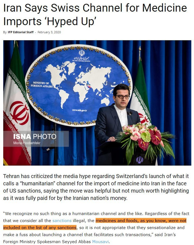 3)More reminders for WaPo:-Iran's former Foreign Ministry spokesperson: "... medicine & food, as you know, were not on any sanctions..."-Iran rejected "international humanitarian aid despite coronavirus death toll"