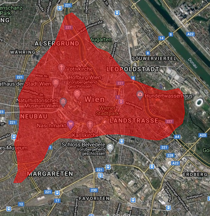 The spatial extent of  #Byzantine  #Constantinople within a modern map of  #Vienna Die räumliche Ausdehnung des byzantinischen mittelalterlichen Konstantinopel in einem modernen Stadtplan von  #Wien #Byzanzforschung,  @imafo_oeaw  @oeaw