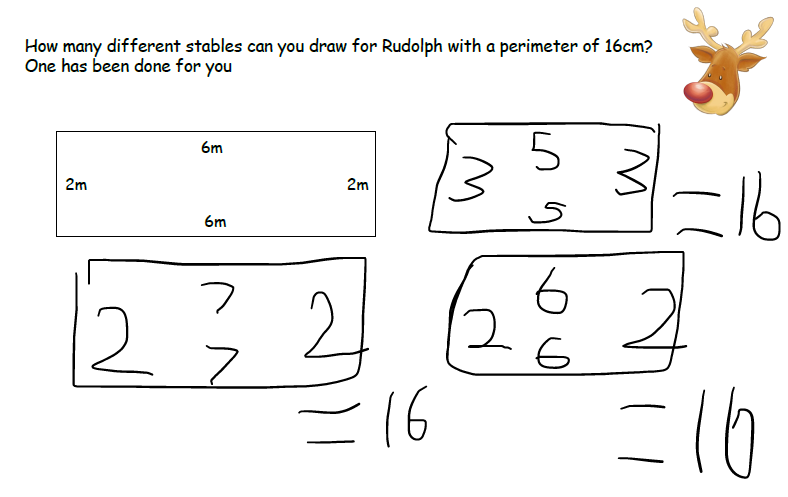 glanhowyprimary's tweet photo. A busy day of distance learning in Mrs Evans' class. We have found the perimeter of all the reindeers stables and designed a stable for Rudolph with a given perimeter. We have also created some Winter senses poems. Fantastic effort all round! 😁👏 #EAS_Numeracy #Glanfam34 https://t.co/3LsbZrJzj9