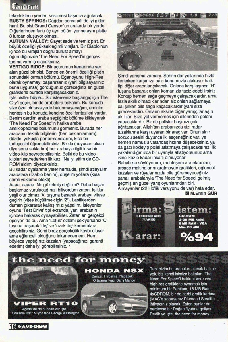 GameShowTR's tweet photo. #GameShow #GameShowTR 
#OnuncuSayı #Issue10
#Aralık1995 #December1995

Road &amp; Track Presents: The Need for Speed 🏎️
#TheNeedForSpeed1 #NeedForSpeed1 #NFS1

#Yarış #ArabaYarışı #Racing
@EA @NeedforSpeed

https://t.co/QnT1Y80qXV
https://t.co/3V6PqCS33S https://t.co/mlOSVsWQTt