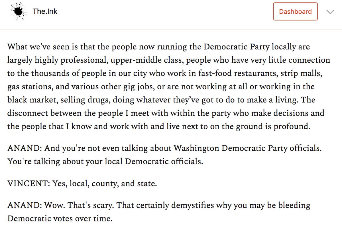 In a town that is overwhelmingly working-class,  @Vince_Emanuele fears a local Democratic Party apparatus that is more and more professional and upper-middle class -- and out of touch. https://the.ink/p/michigancity 