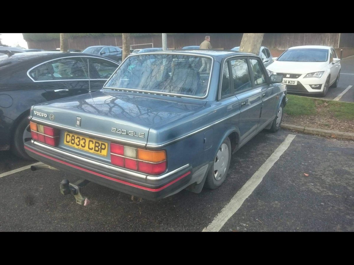 AidanRJ's tweet photo. Here’s a @ChodSpot for you all - a tank like 1986 Volvo 240 saloon with just 107,000 on the clock. A very elderly couple got in it and I like to think they’ve owned it from new (excuse the rubbish pictures, didn’t realise there was something on the lens) https://t.co/wfha9ROP3H