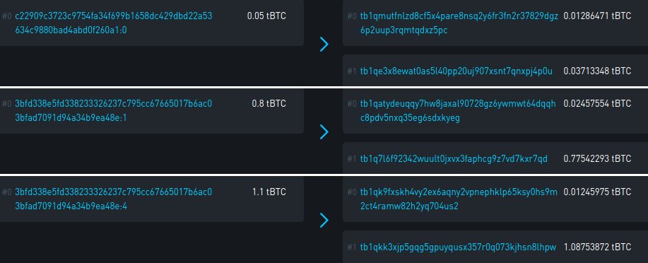 In return Bob sent coins back to Alice.Bob sent 0.0499 tBTC to Alice, again with the CoinSwap protocol and so those coins are possessed by Alice now. (0.0001 tBTC is the fee to incentivize Bob)