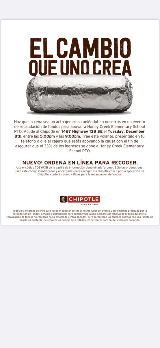 hcethehivepto (@hcethehivepto) on Twitter photo Today is Chipotle spirit night! 5-9pm Use our school code on the attached flyer to order online and support our students or show the flyer when you order in person. <a href="/hce_stemacademy/">Honey Creek</a> Today is Chipotle spirit night! 5-9pm Use our school code on the attached flyer to order online and support our students or show the flyer when you order in person. <a href="/hce_stemacademy/">Honey Creek</a>