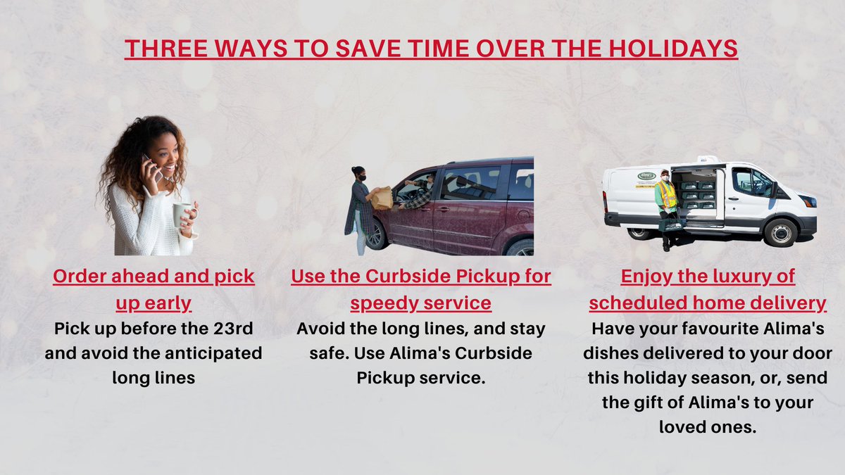 AlimasRoti's tweet photo. Order without hassle - use these tips. 

1. Ordering in store? 
Place your orders 905-791-7684. and pick up before Dec 23.  

2. Use the Curbside Pickup for speedy service. https://t.co/w7w0UTXy1m 

3. Get your favourites delivered https://t.co/7la8Eu22mL https://t.co/n3YxJ5z2kR
