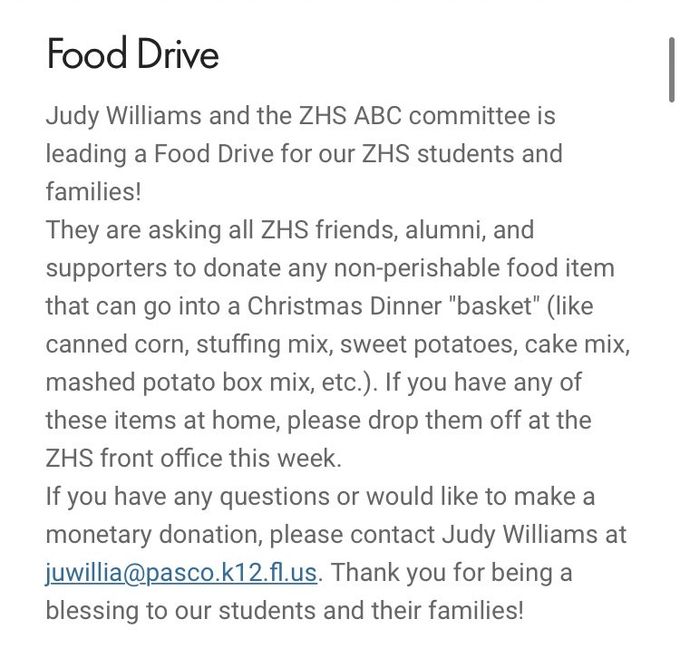 Food drive this week! Bring items to front office