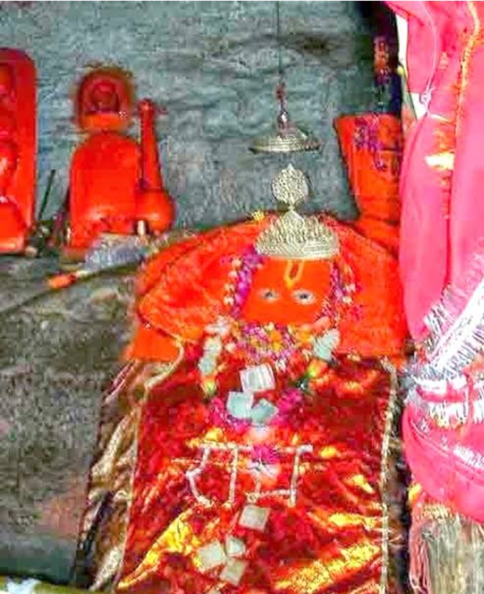 Hanuman Dhaara temple, Chitrakoot, UP. Located on a steep hillside, on top of a huge rock, this temple got it's name due to gentle stream flowing over vigraha of Shri Hanuman made of red stone marble. It's believed after setting Lanka on fire, Shri Hanuman returned to this spot