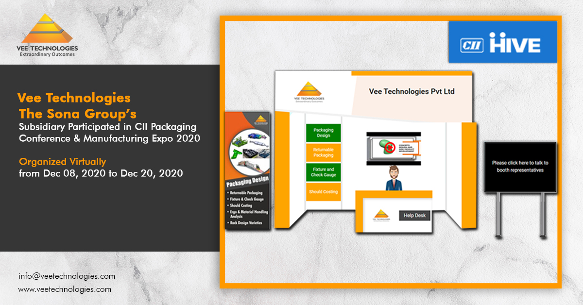 Vee Technologies, a part of The Sona Group, participated in the renown CII Packaging Conference & Manufacturing Expo 2020 held between Dec 08, 2020 and Dec 20, 2020.
For More Info : shorturl.at/ptJR3 
#ciiconference #ciimanufacturingexpo2020  #veetechnologies #thesonagroup
