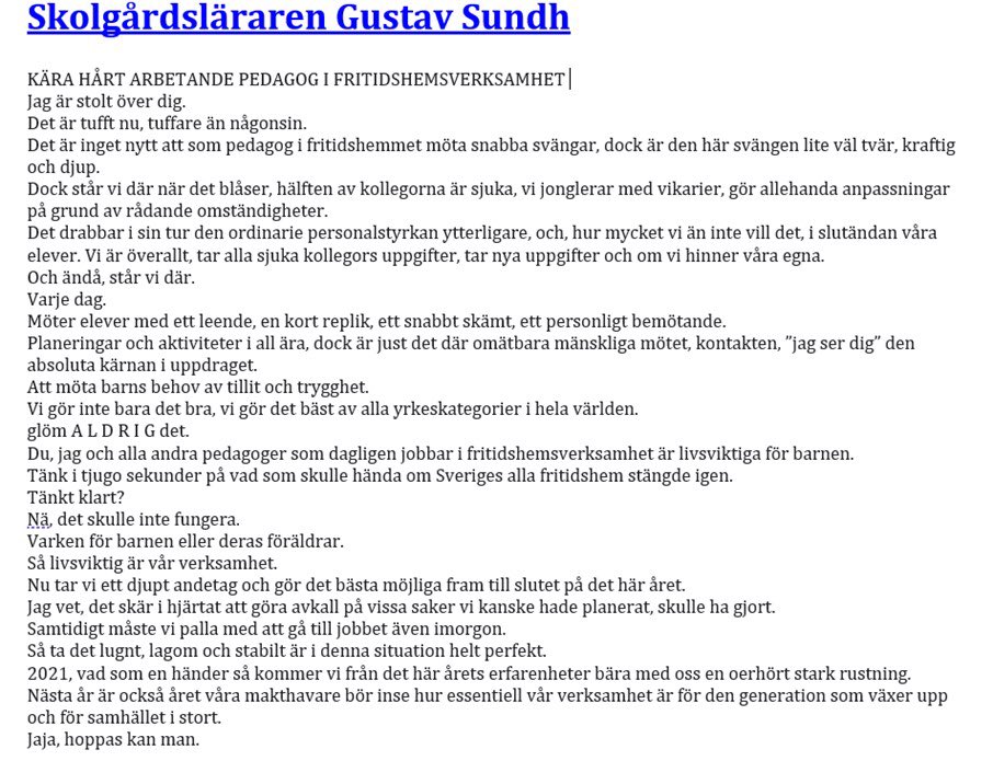 <a href="/Skolgrdslraren1/">Skolgårdsläraren</a> Gustav Sundh - underbar text! #fritidshem