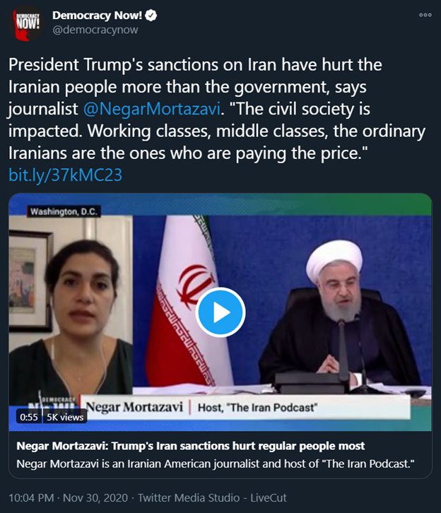 10) #Iran’s DC-based lobby group  @NIACouncil & former NIAC member  @NegarMortazavi are two of the main engines behind the drive to push the regime’s talking point claiming U.S. sanctions hurt ordinary Iranians.